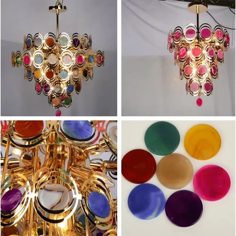 Living room lighting decoration chandeliers pendant lights luxury colored agate chandelier