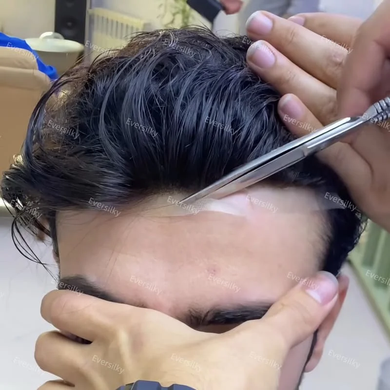 

100% система замены человеческих волос, капиллярный протез, плотность 110%, ультратонкий, 0,06 мм, мужской парик, черный, белый, серый, 1B80, 1B65, волосы