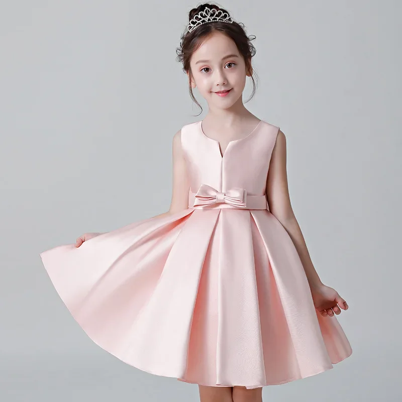 Child Girl Evening Dresses for Wedding Guest Red Pink Grey Color Formal Sexy Party Gowns Satin Bridesmaid Dress Kid 3 To 12 Year