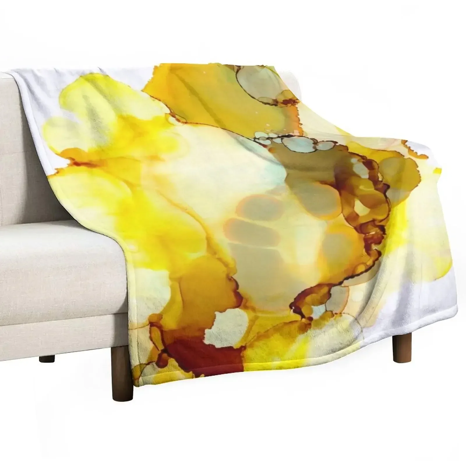 Yellow & Grey Artwork | Alcohol inks Throw Blanket Beach Thermal Cute Blankets