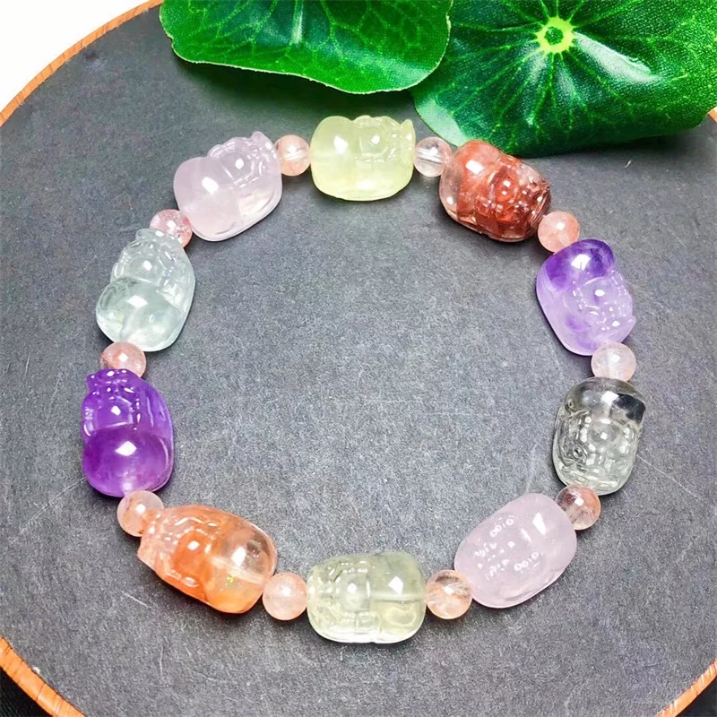 Natural Crystal Quartz Pixiu Bracelet Handmade Jewelry Stretch Bangle Children Birthday Gift 1PCS 11X15MM