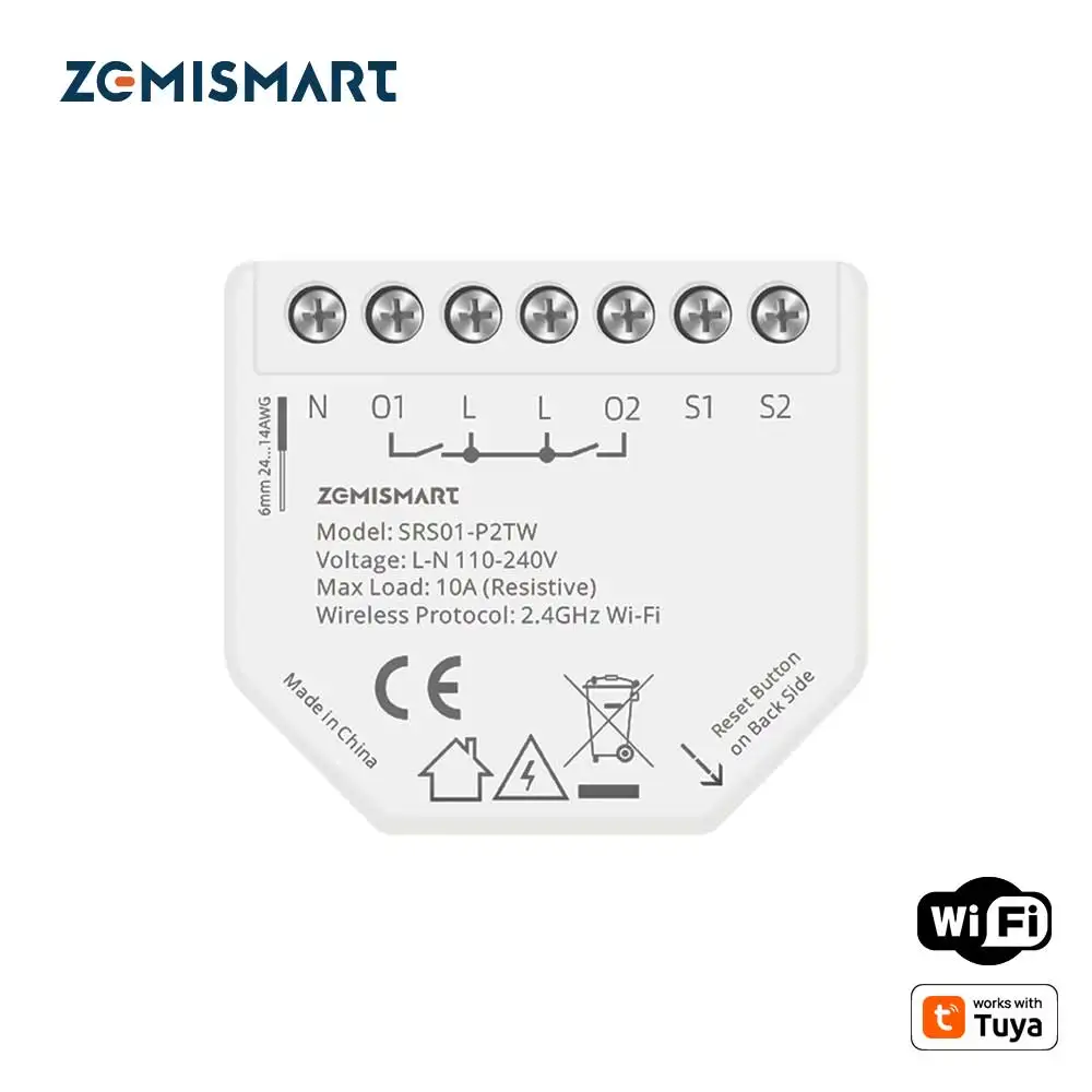 

Zemismart 2-бандовое интеллектуальное реле Wi-Fi с монитором мощности, модулем мини-переключателя, работает с голосовым управлением через приложение Tuya Smart Life