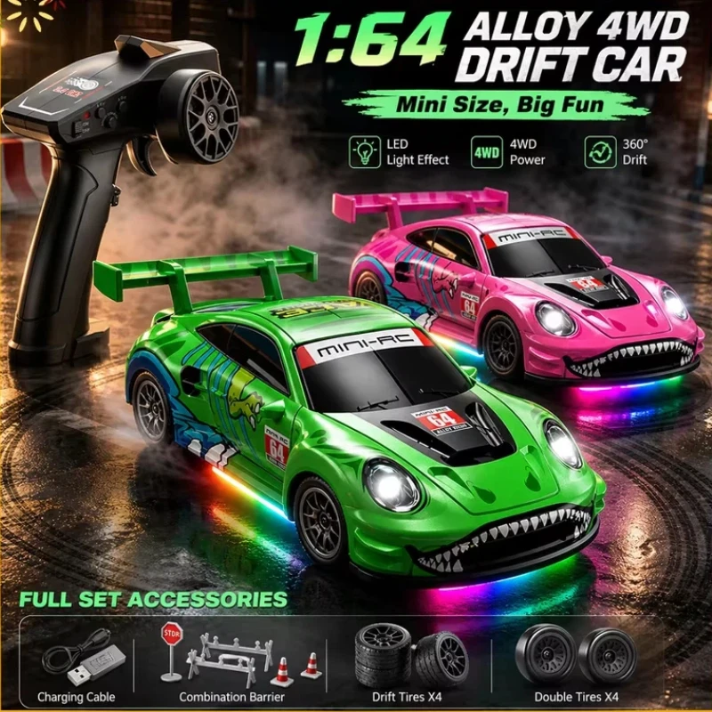 Scy 64001 1/64 Scale High-Speed Drift Rc Car Miniature Desktop Racing Model Car With Led Lights 2.4g 4wd Remote Control In Stock