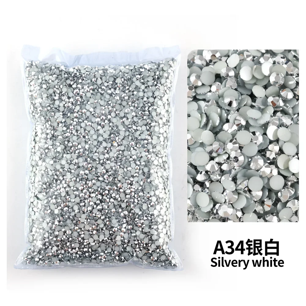 Diamantes de imitación de resina Mineral plateada de 2-6mm, sin fijación en caliente, venta al por mayor, parte posterior plana, adornos de plástico para uñas, cristales para manualidades