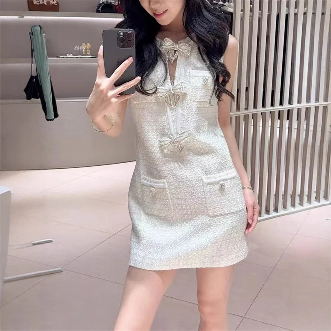 

Plaid Tweed Bow Decorated Vest Sleeveless Dress Women Autumn Winter Casual Party Fashion Clothing Women Outfits 2025