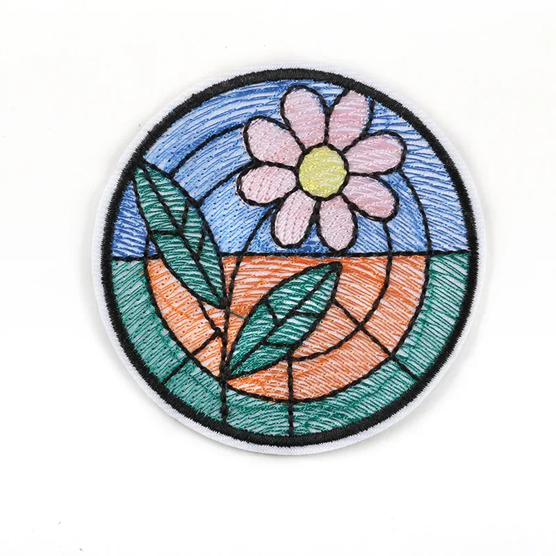 50pcs/Lot Round Embroidery Patch Wild Flower Camp Painting Coconut Letter Clothing Decoration  Heat Transfer Badge Craft Diy