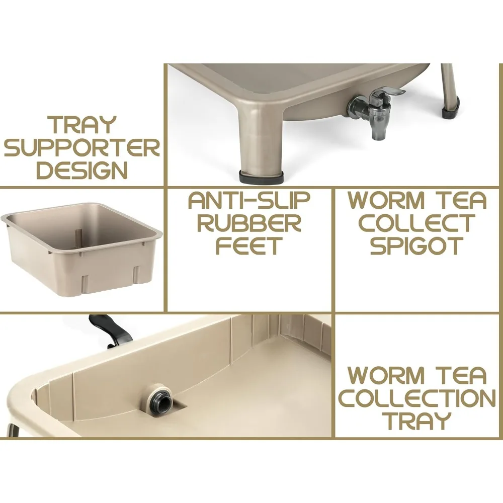 صندوق سماد دودة مكون من 5 صواني، مكون داخلي وخارجي 53QT مع مجموعة أدوات إعادة تدوير نفايات الطعام (ذهبي) #5