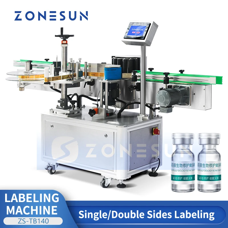 ZONESUN Automatic Label Applicator Wrap Around Labeling Machine High Speed Round Bottle Labeling Equipment ZS-TB140