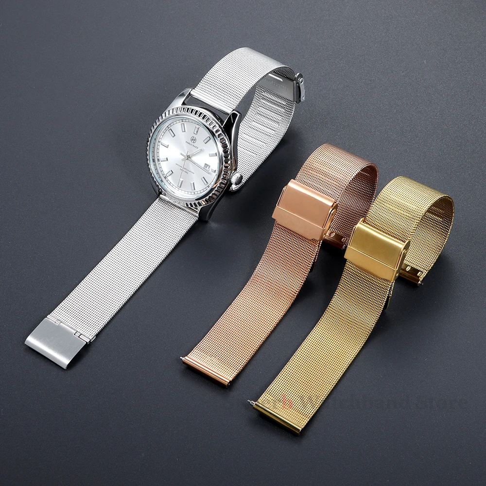 Correa de reloj milanesa de malla de 18mm, 20mm, 22mm y 0,4mm para Huawei Watch GT4/3, correa de acero inoxidable para pulsera de liberación rápida DW