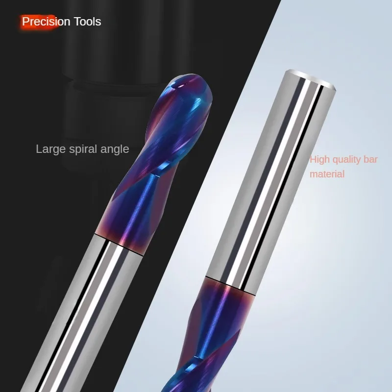 65 degree tungsten steel ball end milling cutter with hard alloy 2-blade R1 R2 R3 R4 blue nano coating