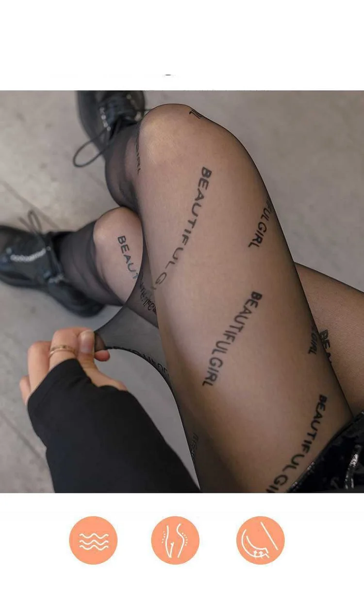 Sexy Damen-Strumpfhose Transparente Strümpfe mit Buchstabendruck Modische Damenstrümpfe mit Aufdruck CTW032 – Detail 4