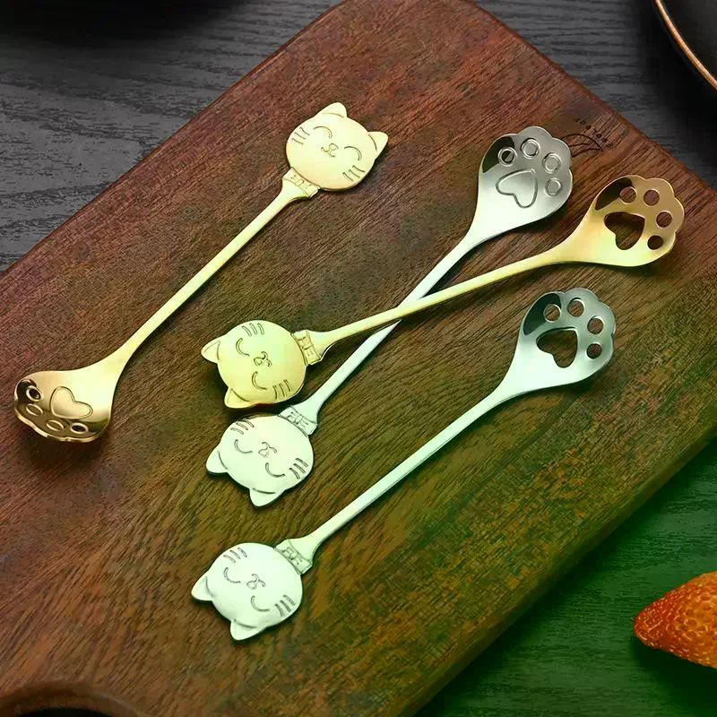 Stainless Steel Coffee Mixing Spoon Creative Cat Claw Spoon Ice Cream Cake Dessert Teaspoon Scoops Tableware Kitchen Accessories