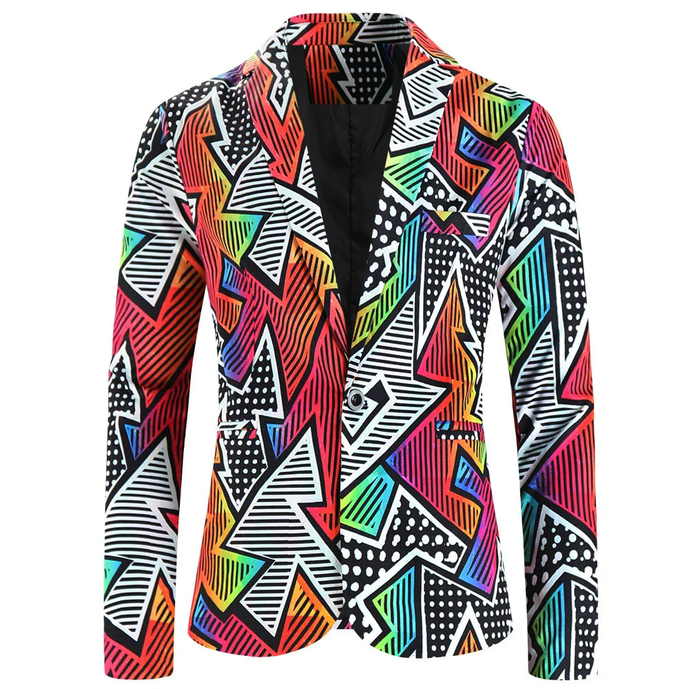 3D Colorful Print Man Blazer Streetwear Hip Hop Fashion Slim Fit Men's Suit Jackets Singer Stage Single-breasted Blazers Coat