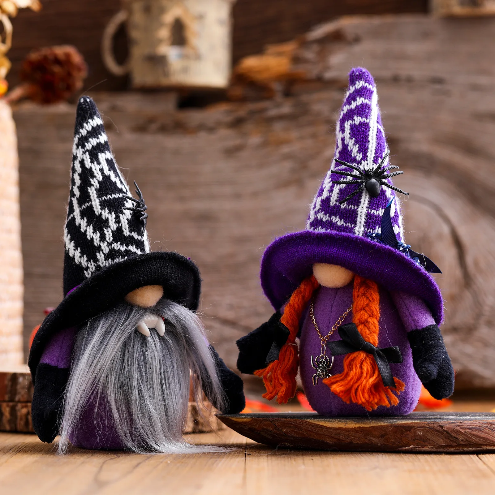 Halloween Broomstick Top Hat Witch Dwarf Gnome Doll Ornaments Cute Cartoon Dwarf Elf Home Decor Halloween Xmas Party Celebration