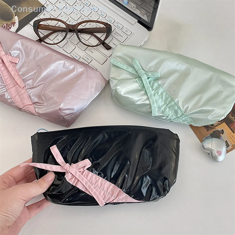 Ballet Bowknot Pencil Case Cute Multi Functional Large Capacity Stationery Storage Bag Student Pen Bag Makeup Bag