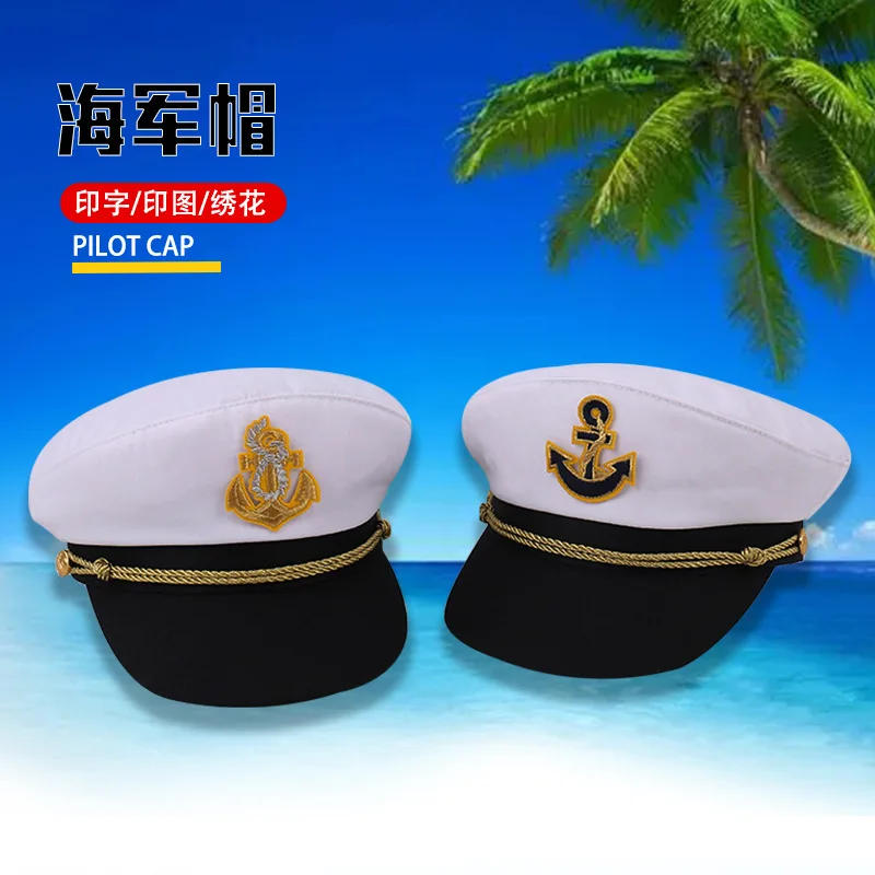 

Military Hat Army Peaked Spring Summer Pilot Costume Stage Performance Navy Cap Fabric Embroidered Breathable 8M192