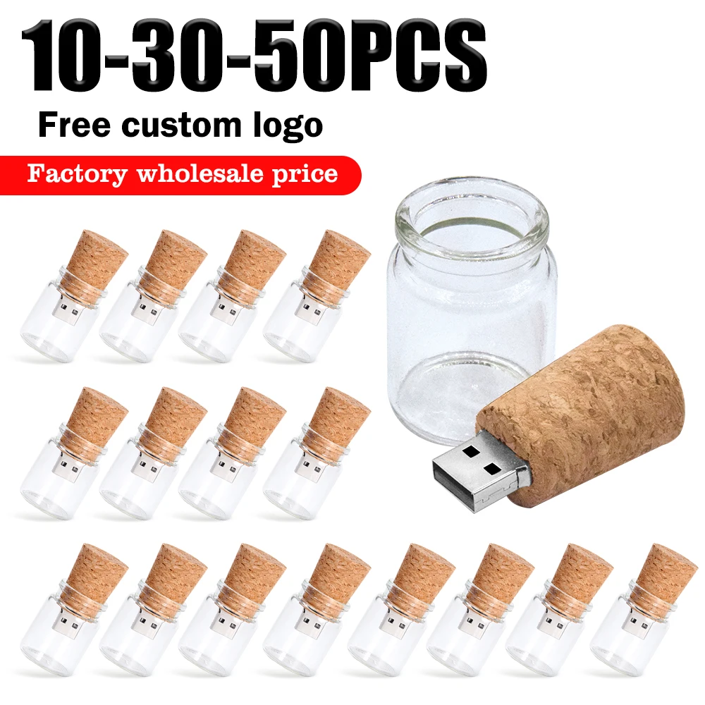 

10/30/50PCS LOT USB 3.0 Flash Drive 128GB Wooden Box Pen Drive 64GB High Speed USB Stick 32GB Drifting Bottle U Disk 16GB 8GB