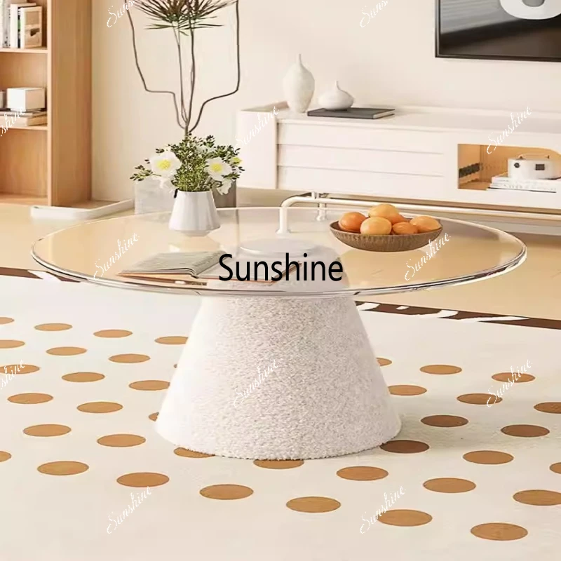 

Tempered glass round tea table, living room household small apartment sofa, balcony minimalist