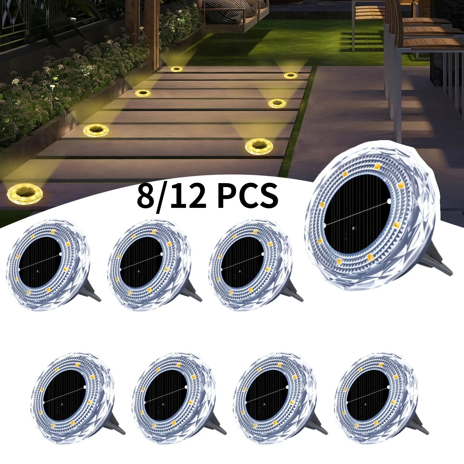 8/12PC Outdoor Solar Boden Licht 8LED Solar Unterirdischen Lampe Wasserdichte Scheinwerfer Vergraben Solar Licht für Garten weg Rasen Dekor