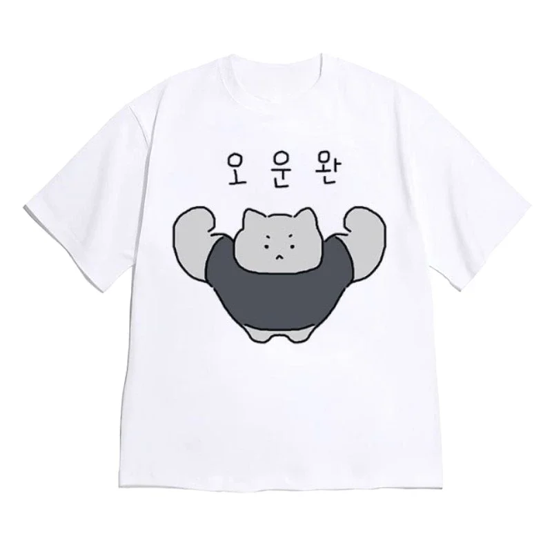 Strong Muscle Cat Meme Graphic Tee UNISEX Graphic Tee Design Printed Street Style Top for Everyday Summer  Vintage Y2K Women Top