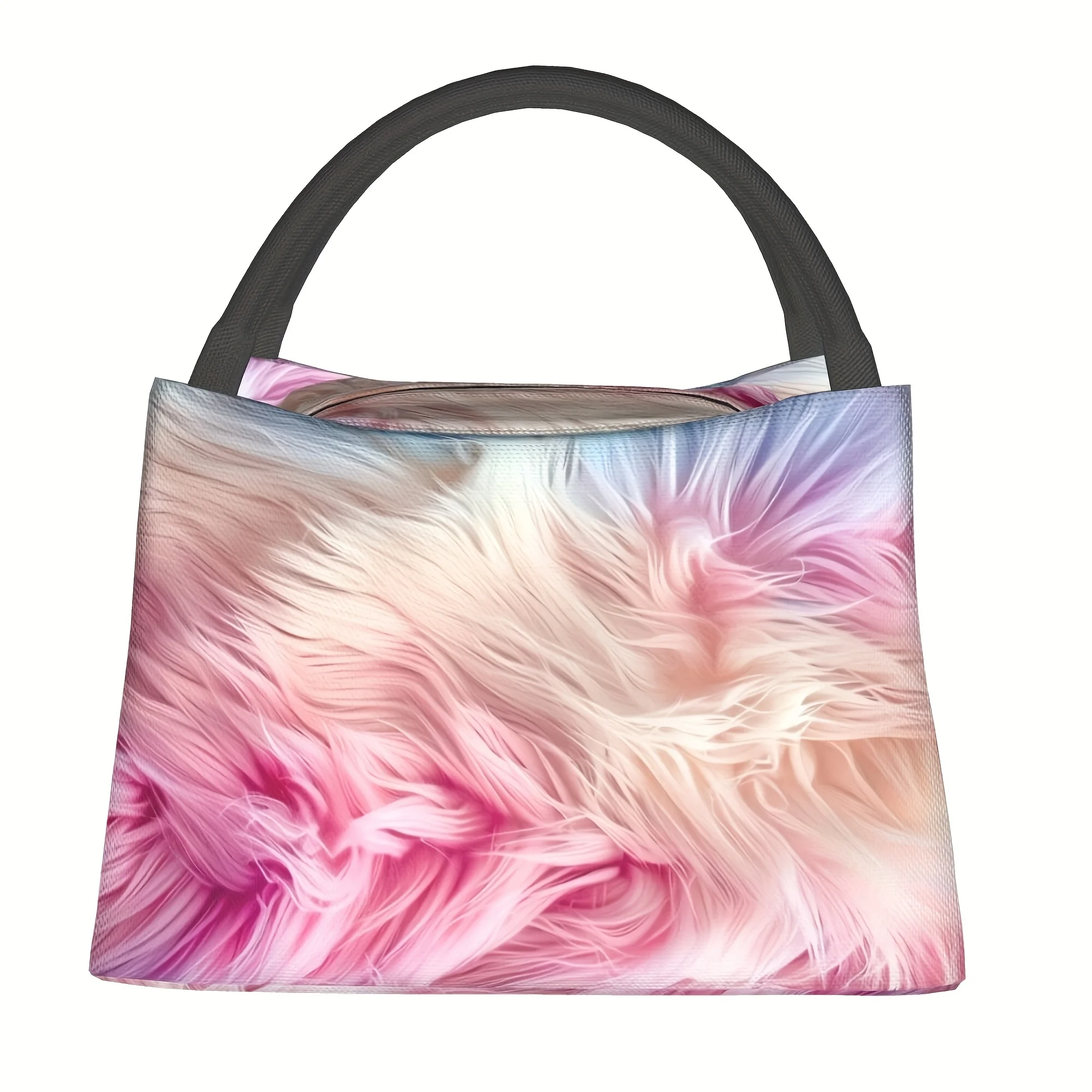 

1pc Gradient Pink Fur Pattern, Reusable Outdoor Portable Insulated Lunch Box, Lunch Bag, Lunch Bag, Leakproof Insulated