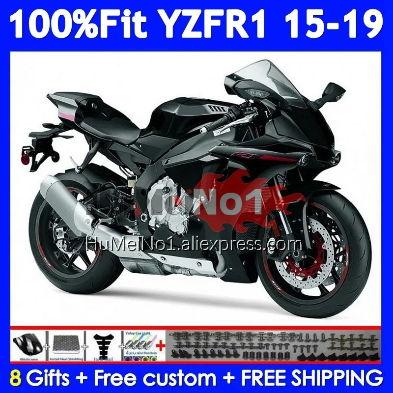 Injection For YAMAHA YZF R1 R 1 1000 YZF-R1 YZFR1 15 16 17 18 19 370No.25 YZF1000 2015 2016 2017 2018 2019 Gloss black Fairing