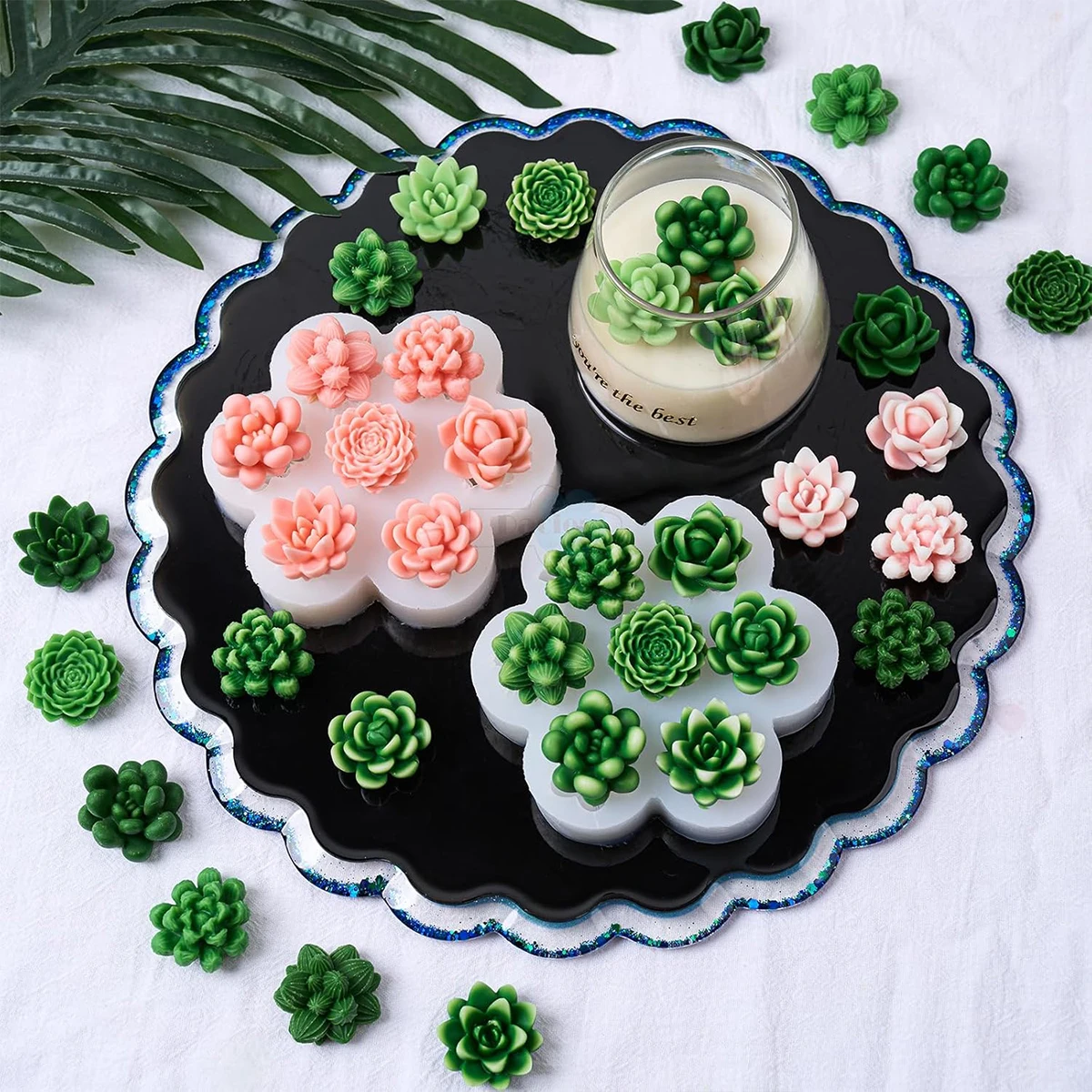 7-Cavity Succulent Flower Silicone Mold Cactus Rose Peony Chocolate Cake Decorating DIY Candle Aroma Soap Wax Mold Home Decor
