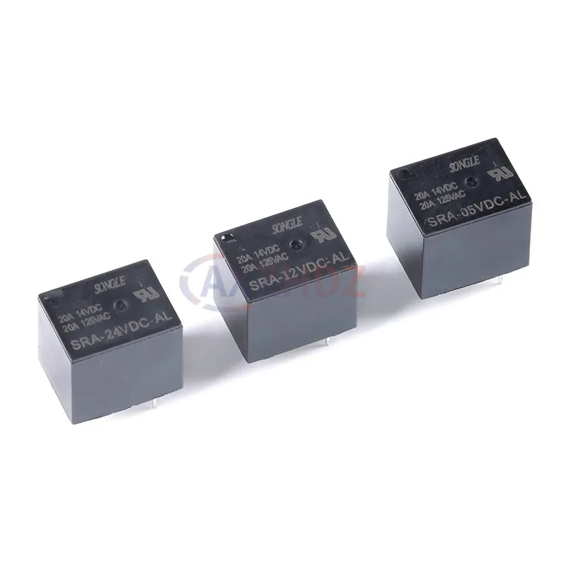 5 uds 5V 12V 24V 4Pin SRA-05VDC-AL 12VDC-AL 24VDC-AL 20A 14V DC 125V AC relé de potencia negro relé de automóvil normalmente abierto