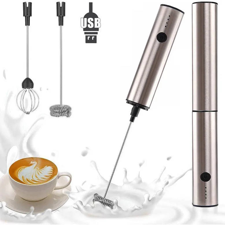 Mini Electric Milk Frother & Egg Beater, 3-Speed Handheld Mixer with 2 Heads, Home Barista
