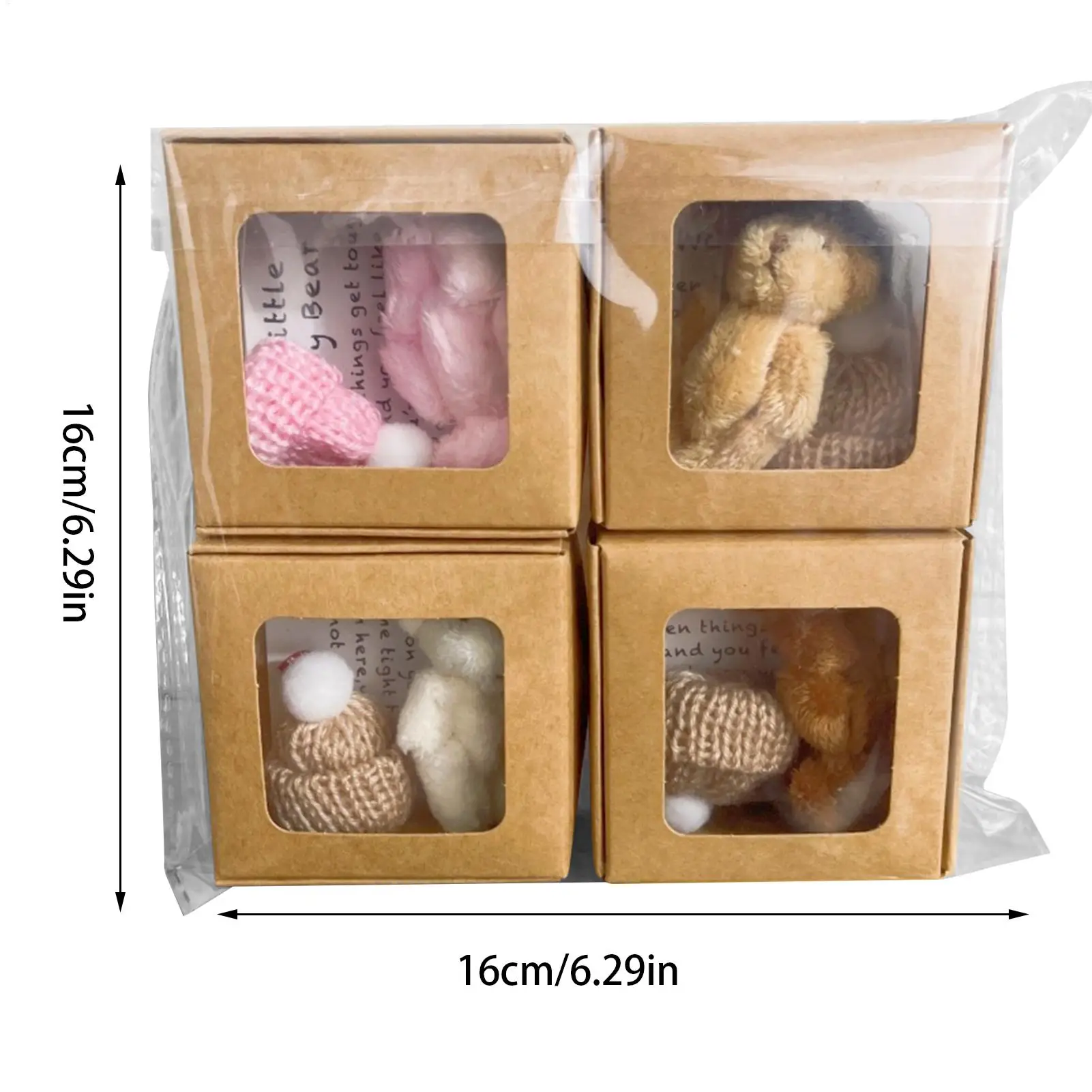 4 STKS Pluche Beer in Doos met Inspirerende Kaarten - Cartoon Bureau Decor Pop voor Kinderkamer Kantoor Valentijn Nieuwjaar Cadeau