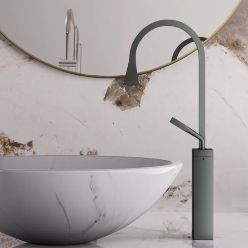 Brushed Gold Bathroom Faucet Brass Gray Basin Faucet Chrome Sink Mixer Cold & Hot Water Mixer Sink Tap Tall Lavotory Tap