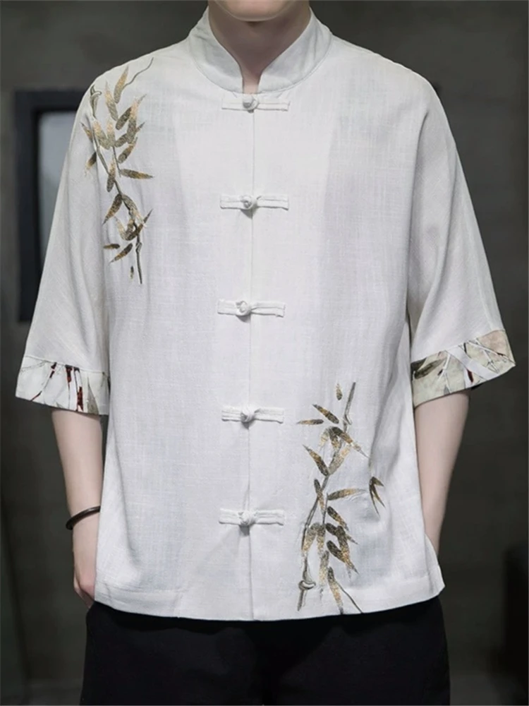 

Men's ort Sve Cotton Linen irt Faionable Urban Sle Embroidered Loose Fit Summer irt f Sve Traditional Chin...