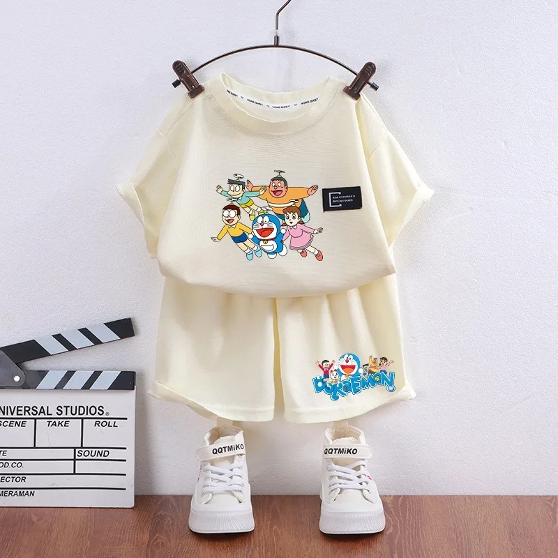 

Doraemons T-shirt and Shorts Set Boys Girls Summer Clothes Cartoon Anime Pattern Printed Short Sleeve Comfortable Breathable Tee