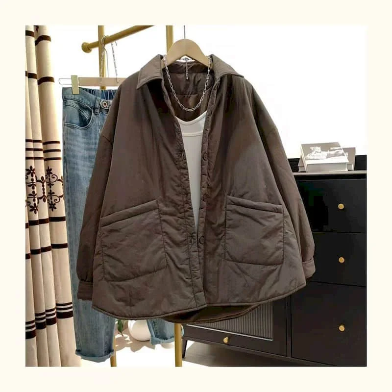 Quilted Coats for Women Lightweight Cotton Added Korean Style Polo-neck Jackets Casual Vintage Keep Warm Winter Clothes Women
