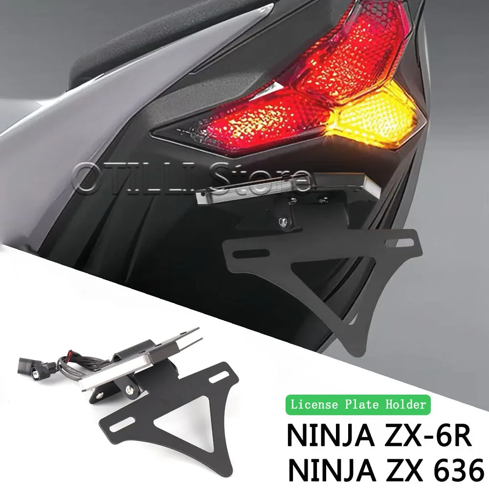 

Motorcycles Foldable Tail Tidy License Plate Holder Turn Signal Lights For KAWASAKI NINJA 636 ZX 6R ZX6R ZX-6R 636 2024 2025
