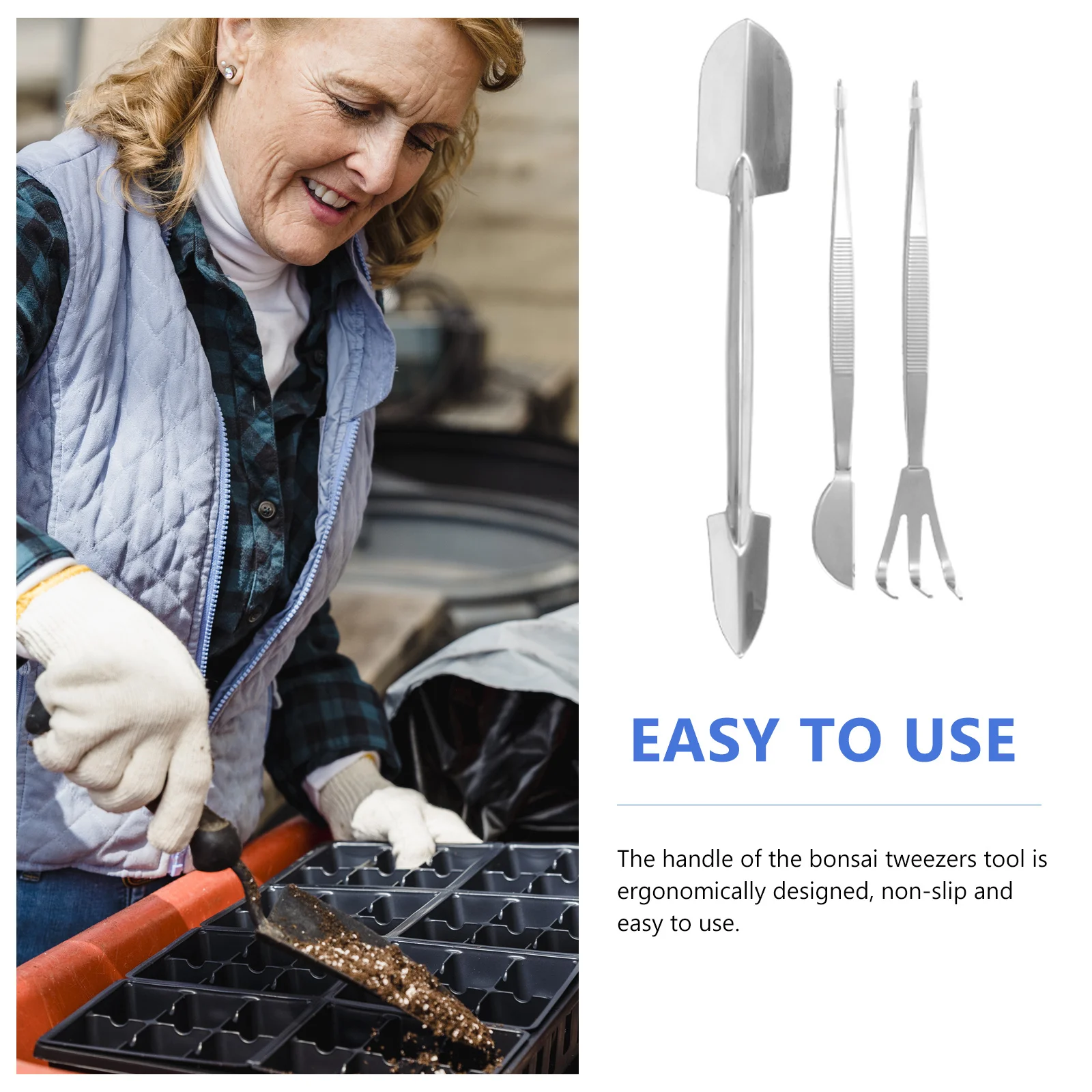 

1 set 1 Set Of Bonsai Tools Stainless Steel Tweezers Small Rake Dual Spade For Weeding Moss Planting Bonsai Gardening Kit Tool