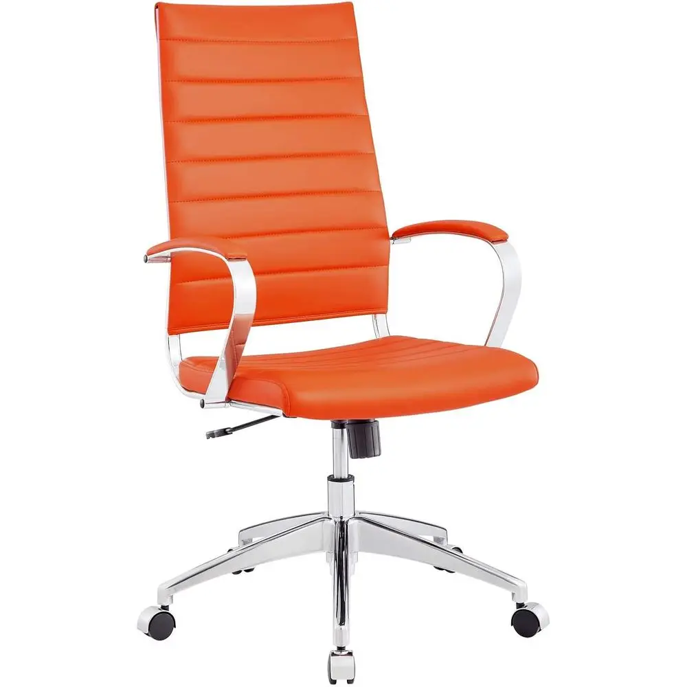Orange High-Back Swivel Executive Office Chair with Ribbed Design and Arms