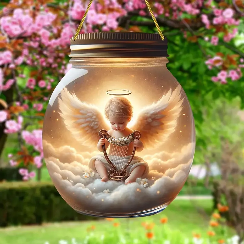 Home Decor Angel Boy Harp Acrylic Disc Christmas Decorations  Pendant Home Wall Decoration Chain Pendant Porch Decoration