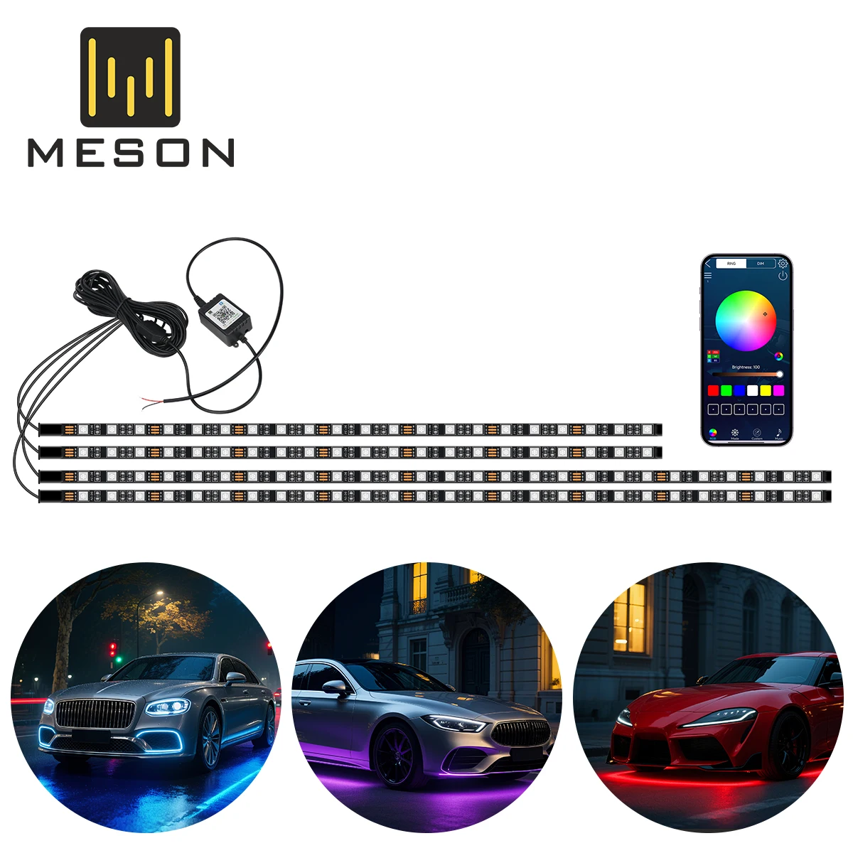

Neon Car LED Ambient Light Flexible Chassis Strip Lights RGB Color APP Control 12V Decorating for Car Vehicle Accessories