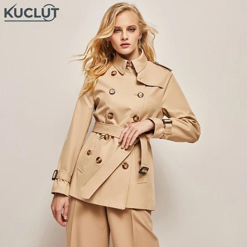 2025 Streetwear High-quality Trench Coat Women's Double-breasted Sashes Windbreaker Spring Autumn Plaid-lining Casual Outerwear