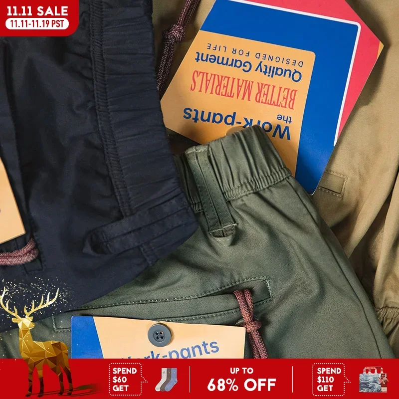 

Maden Vintage Men's Khaki Easy Pants Casual Elastic Waist Straight Trousers Skateboarding Jogger Ankle-tied Drawstring Pants