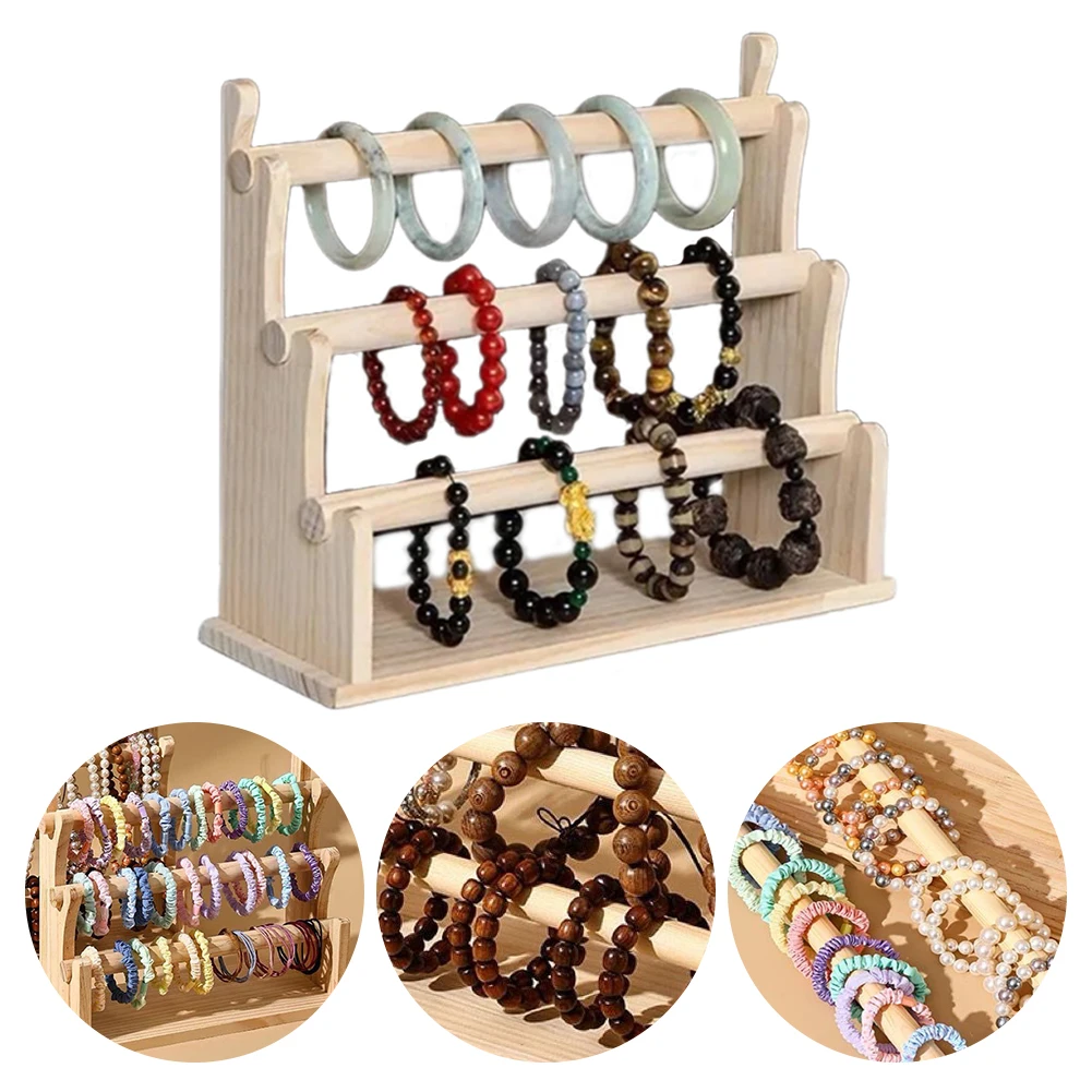 Exhibidor de Pulseras de Madera de 3 Niveles, Organizador de Joyería