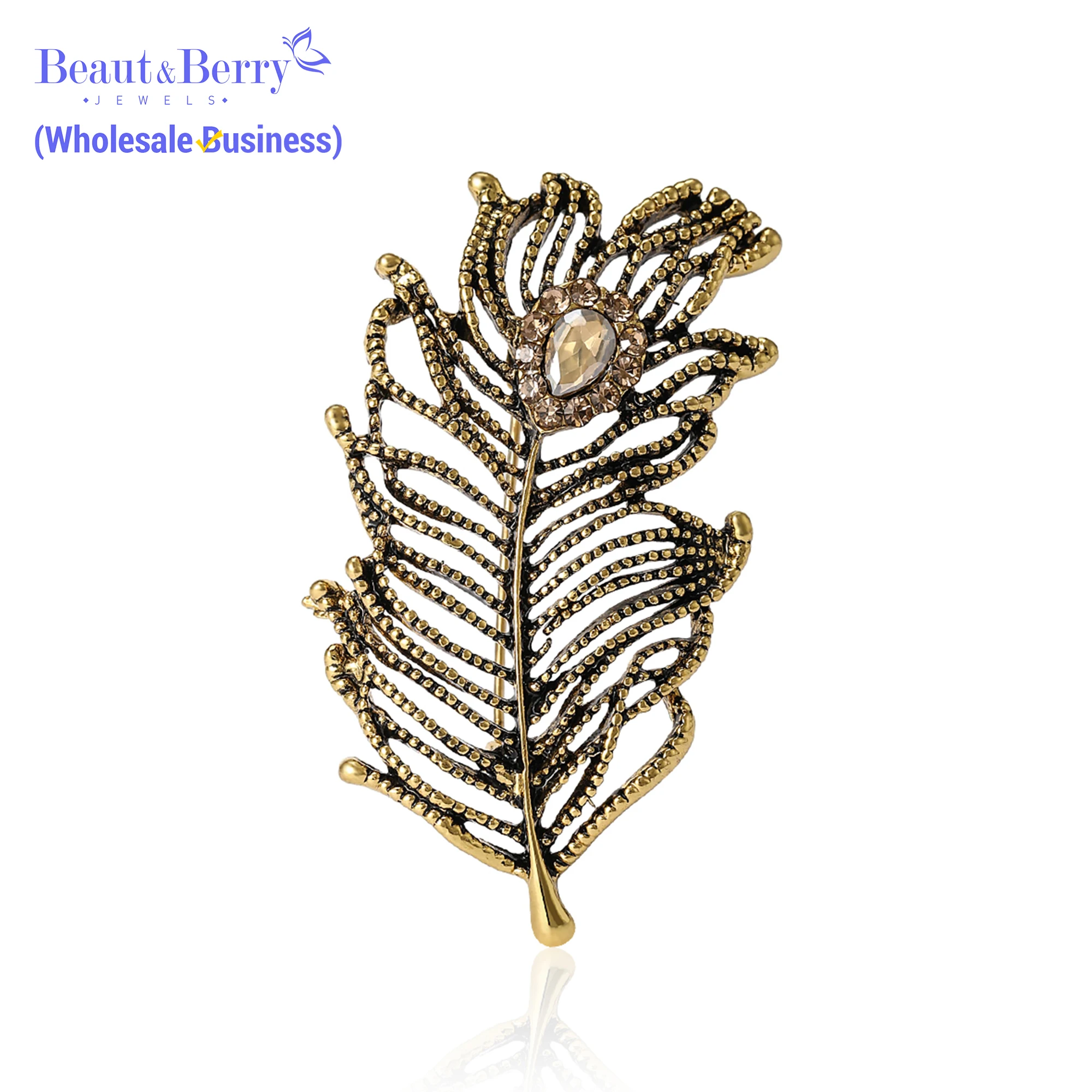 Beaut&Berry Fashionable Retro Hollow Leaf Brooches Rhinestone 3-color Plant Pins Jewelry Accessories Gifts