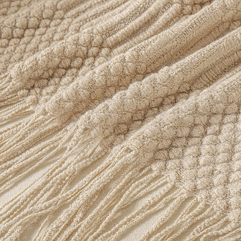 Khaki Knitted Throw Blankets With Tassels Overzised Cozy Textured Chunky Farmhouse Outdoor Vintage Gift Blankets Manta Para Sofá