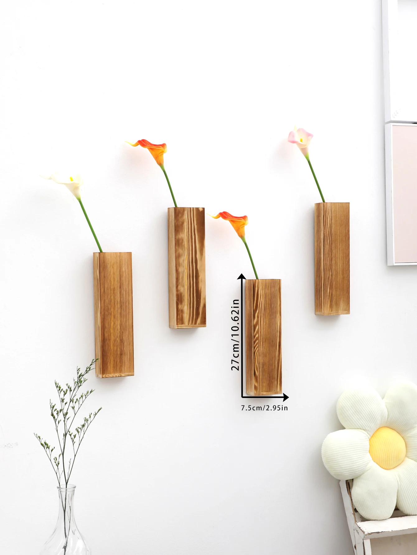 Wood Wall Vase Wooden Hanging Planter Holder for Dried Flowers and Artificial Greenery Plants Farmhouse Wall Hanging Decor Gift