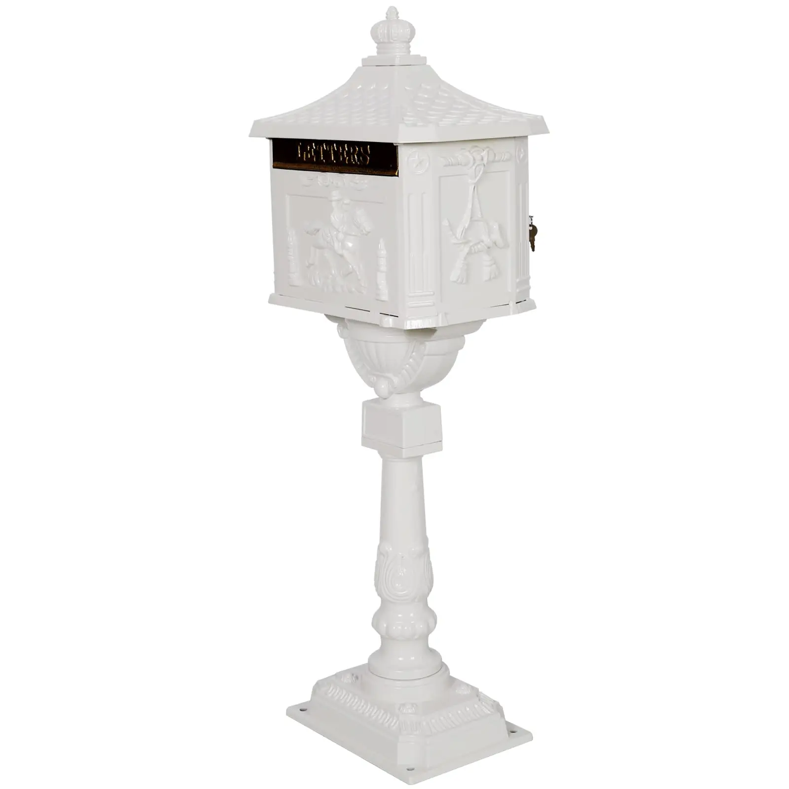 Cast Aluminum Mailbox - Rust-Proof Postal Box with Lock and Keys, Classic White, Easy Installation, Perfect for Home or