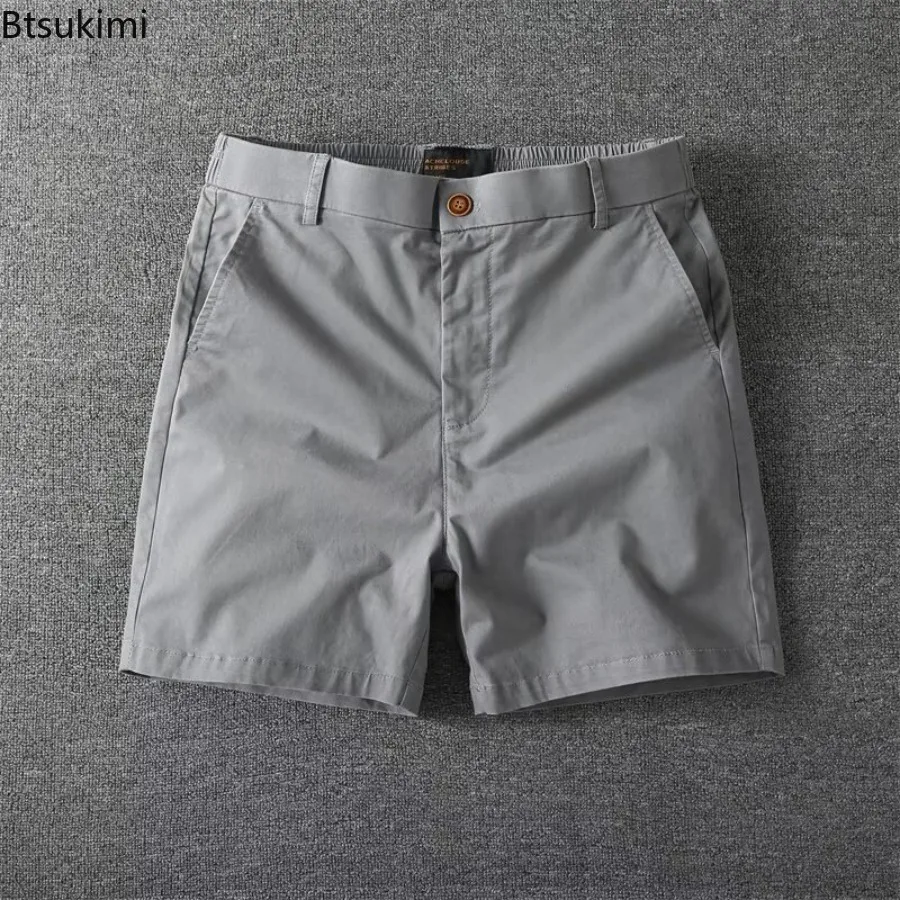 Men's Summer Casual Shorts Pure Cotton Solid Color Stretchy Straight Pants Trendy Hight Waist Elastic Waist Quarter Beach Pants