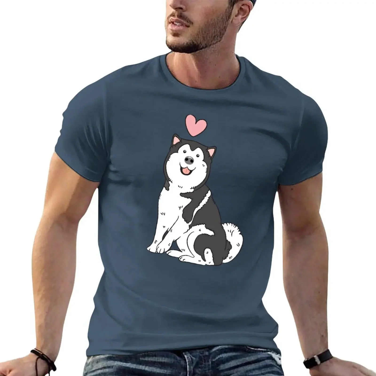 LOVE Black and White Alaskan Malamute T-Shirt plain t-shirt Anime t-shirt mens graphic t-shirts