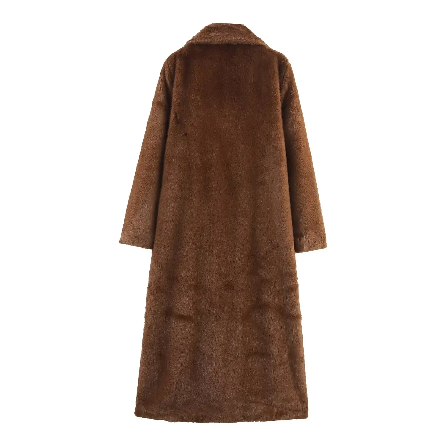 KONDALA Chic Brown Fashion 2025 Winter Elegant Fake Fur Woman Long Loose Coats Pocket Long Sleeve Vintage Luxurious Outwear