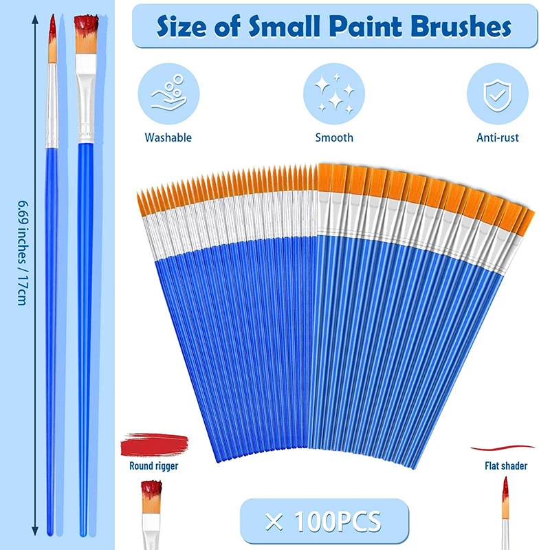 10pcs DIY Artist Paint Brushes for Kids Round Flat Miniature Nylon Hair Acrylic Watercolor Gouache Art Kits